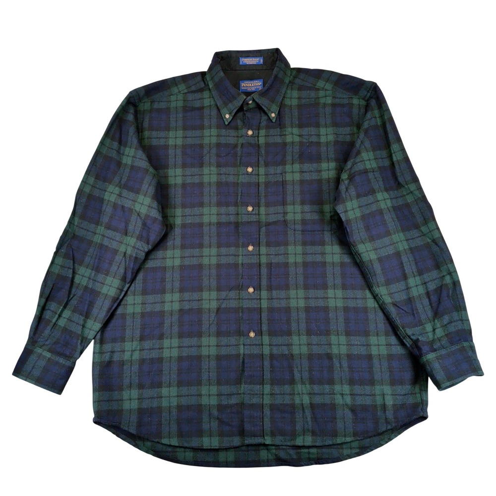 Pendleton Fireside Shirt Mens XL Black Watch Plaid 100% Virgin Wool Button Down